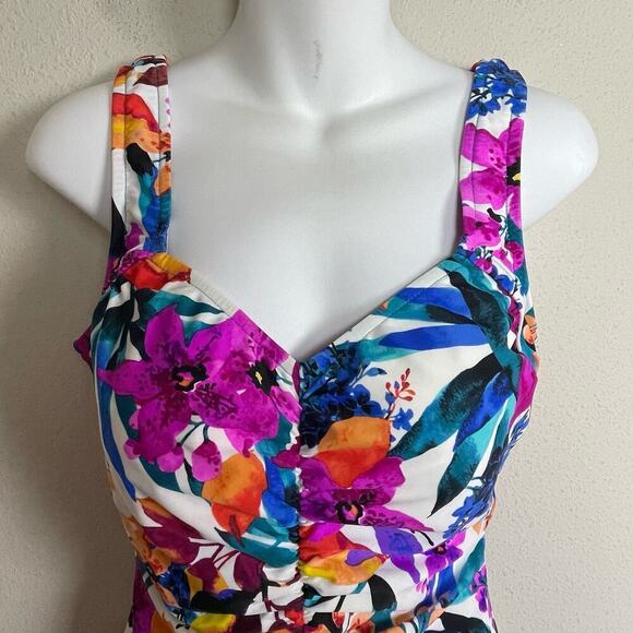 Maxine of Hollywood One Piece Swimsuit Size 14 Ruched Modest Retro Colorful - Picture 3 of 9